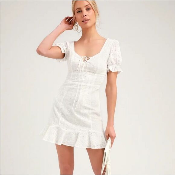Lulus Dresses & Skirts - LULUS Rapunzel‎ White Eyelet Lace Mini Dress Medium